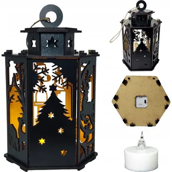 Obraz Vánoční lampion na roráty, dřevěný, XL + LED svíčka