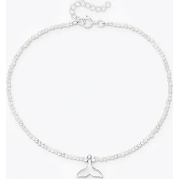 Řetízek Nákotník Ploutev ze stříbra a měsíčního kamene se stříbrnými korálky - Ag925