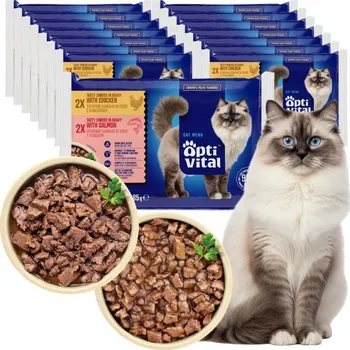 Krmivo pro kočku OPTIVITAL VLHKÉ KRMIVO PRO KOČKY KOČKY V OMÁČCE KUŘECÍ, LOSOSOVÝ SMĚS 60X85G