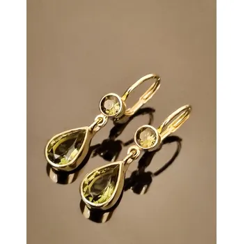 Náušnice Zlaté visací náušnice s vltavíny ve tvaru kapek