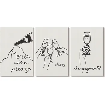 Obraz Sada Umění na Plátně Obraz Na Plátně Šampaňské Víno Line-Art 3x 20x30 cm