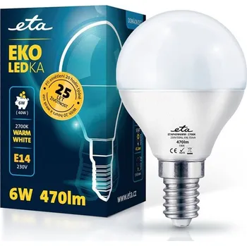 Žárovka ETA EKO LEDka mini globe 6W, E14, teplá bílá (P45W6WW)