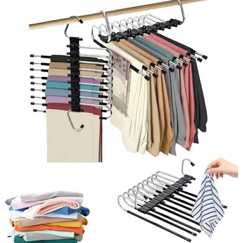 Věšák 2x VĚŠÁK 9 RAMEN 5 OTVORŮ PROTISKLUZOVÝ VĚŠÁK NA KALHOTY A OBLEČENÍ