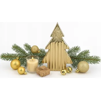 Obraz Ozdobná figurka vánočního stromku, kovová, zlatá, malá 2267