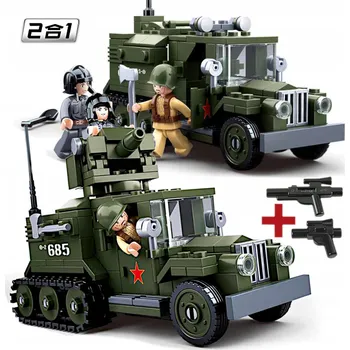 ostatní stavebnice Stavebnice NÁKLADNÍ AUTO GAZ-60 TRANSPORTER Armády, dělo, minomet + 2 ks LEGO ZBRAŇ