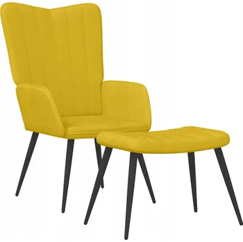 Křeslo Relaxační křeslo s podnožkou, samet hořčicové barvy, 61x70x96,5 cm