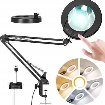 Lampička KOSMETICKÁ LAMPA S LUPU LED SKLO KRESLÍŘSKÁ STOLNÍ LAMPA