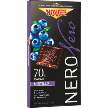 Čokoláda Novi NERO hořká čokoláda s borůvkami a mandlemi (Nero con Mirtilli e Mandorle) 70% 75g