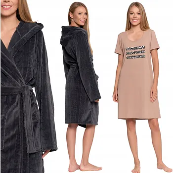 Dámské noční prádlo Dámský župan s kapucí a kapsami a košile Noční Dárek MORAJ M