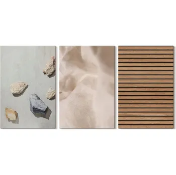 Obraz Sada obrazů na plátně Kameny Dřevo Textura Látka 3x 20x30 cm