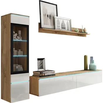 Obývací stěna P & B OBÝVACÍ STĚNA, dub wotan, vysoce lesklá bílá - 002778000203