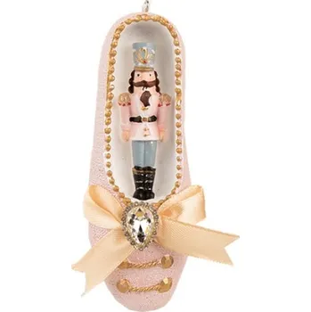 Vánoční ozdoba Dekorace závěsná soška Louskáček v růžovém pantoflíčku – 4x4x12 cm