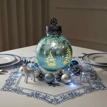 Vánoce Skleněná svítící MAXI koule s časovačem průměr 20 cm tyrkysová