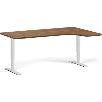 Počítačový stůl Rohový polohovací stůl se zaoblenými rohy, 180x120 cm, 1 motor, L/P, bílá podnož, ořech