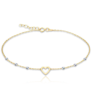 Náramek MINET Zlatý náramek srdíčko a kuličky v kombinaci bílého a žlutého zlata Au 585/1000 1,05g