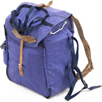 turistický batoh Armáda Rumunská Batoh plátěný RUMUNSKÝ s koženým řemením MODRÝ použitý