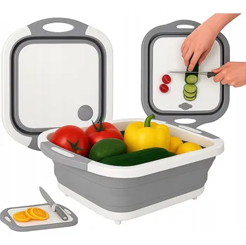 Skládací Silikonová Mísa s Prkénkem TSG-454 Šedá 6L Přenosná 3v1