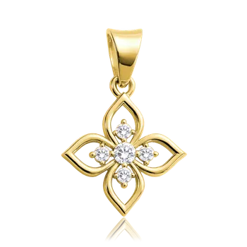Přívěsek MINET Zlatý přívěsek čtyřlístek s bílým zirkonem Au 585/1000 0,75g