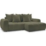 Khaki rozkládací/s úložným prostorem rohová pohovka z textilie bouclé (pravý roh/s lenoškou) Roxelane – Bobochic Paris ID_1825440