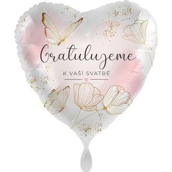 Balónek Srdce Gratulace ke svatbě CZ - motýl 43cm - fóliový balónek