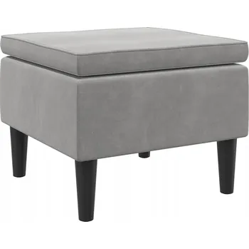 Taburet Puf ze sametu na dřevěných nožičkách, světle šedý, 52x52x42 cm