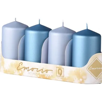 Svíčka Emocio adventní svíčky 50x90 mix světle a tmavě modrých barev metalické matné 4 ks 500 g