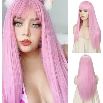 Čelenka Sofeiyan Dlouhá rovná paruka s ofinou Levandulová Fialová Paruky z přírodních syntetických vlasů