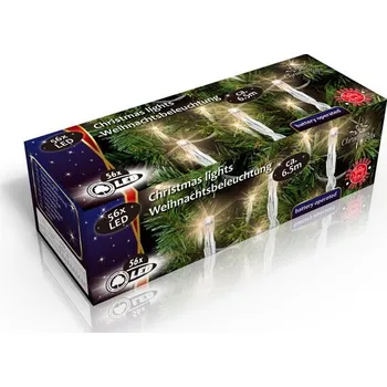 Vánoční dekorace Vánoční vnitřní světelný řetěz 56x LED bílý, na baterie 3x AA, délka 6.5 m