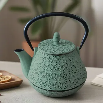 Konvice na čaj KONVICE LITINOVÁ ČAJNÍK S LOUHOVAČEM 1000 ML ZELENÁ V JAPONSKÉM STYLU