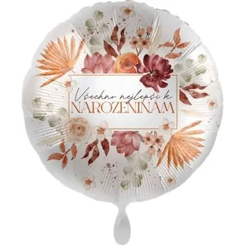 Balónek Kruh Všechno nejlepší CZ - květiny 43cm - fóliový balónek