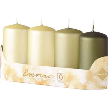 Svíčka Emocio adventní svíčky 50x90 mix světle a tmavě zelených barev metalické matné 4 ks 500 g