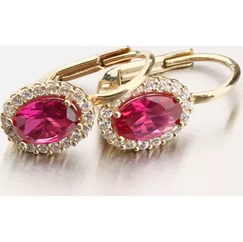 Náušnice Dámské náušnice žluté zlato 585 s rubínem a se zirkony 12R-760
