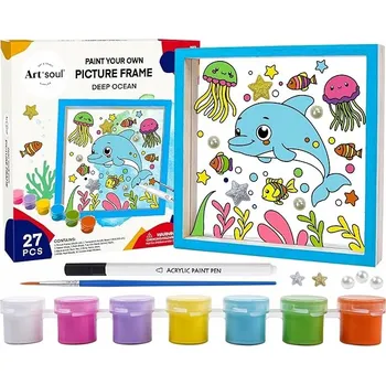 kreativní sada DIY sada na malování: Hlubiny oceánu - Delfín, s rámem a příslušenstvím