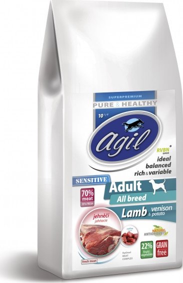 AGIL ADULT SENSITIVE, LAMB & VENISON, GRAIN FREE superpremiové krmivo pro psy 10Kg