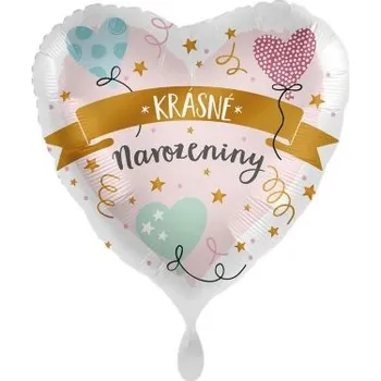 Balónek Srdce Krásné narozeniny CZ 43cm - fóliový balónek