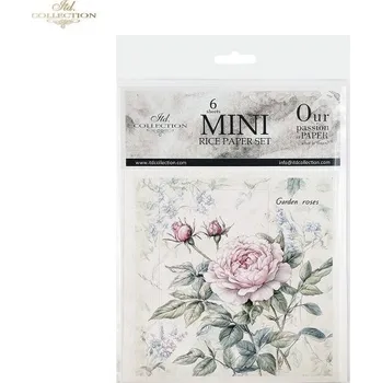 Umělecký papír Rýžový papír 15x15 cm - Pivoňky - 6 ks mini set