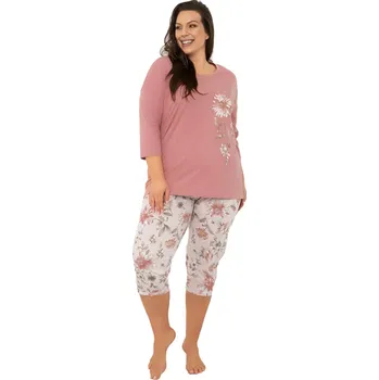 Dámské pyžamo Dámské pyžamo ITALIAN FASHION AKITA 3/4+3/4 cihlová/print S 0