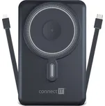Connect IT TravelCharge 10000 mAh, integrovaný USB-C a Lightning kabel (CPB-1010-SG) šedá