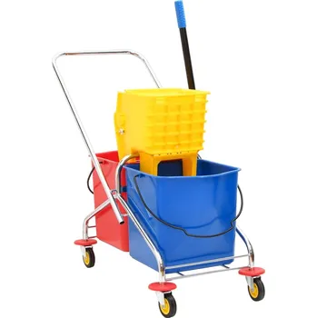 Úklidový vozík vidaXL Úklidový vozík s kbelíky a ždímačkou PP a chromovaná ocel