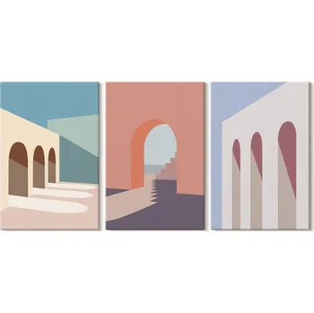 Obraz Sada obrazů do kanceláře, pastelové grafiky architektury, 3x 20x30 cm