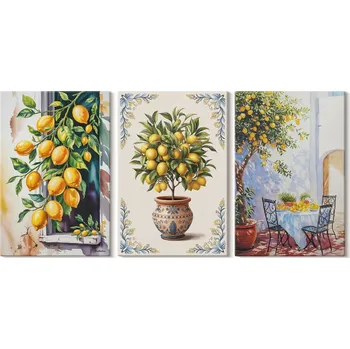 Obraz Obraz Na Plátně Sada Obrazů do Galerie Citronové Stromy Ovoce Slunce 3x 20x30 cm