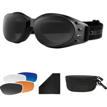 Motocyklové brýle Motocyklové sluneční brýle BOBSTER CRUISER 3 matný černý rám / vyměnitelné čočky / 4 druhy (motocyklové příslušenství, sluneční brýle na motorku)