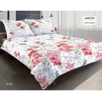 Povlečení Povlečení saténové 220x200 červená růže čínská květy bílá šedá Premium