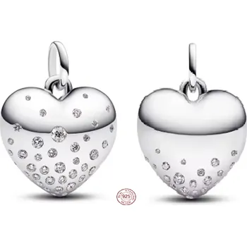Přívěsek Charm Sterlingové stříbro 925 Srdce poseté zirkony, symbol lásky a elegance, přívěsek na náramek láska
