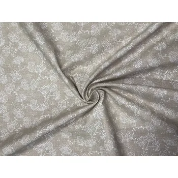 Bavlněné plátno bílé kvítí na režné