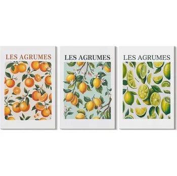 Obraz Obraz Na Plátně Sada Ovocných Obrazů s Citrusy v Pastelových Barvách 3x 20x30 cm