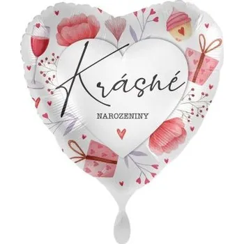 Balónek Srdce Krásné narozeniny - dárečky CZ 43cm - fóliový balónek