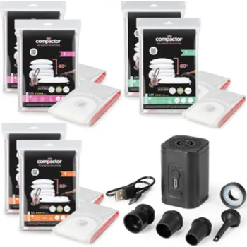 Úložný box COMPACTOR Vakuovací set s elektrickou pumpou + 6ks vakuových pytlů Aspispace 2x (M, L, XL)