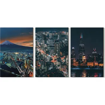 Obraz Sada nástěnných dekorací Galerie Horský výhled na město v noci 3x 20x30 cm
