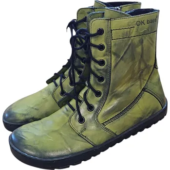 Dámská sportovní obuv Dámské barefoot vyšší kožené boty BUTE, zelená, hřejivý filc 41